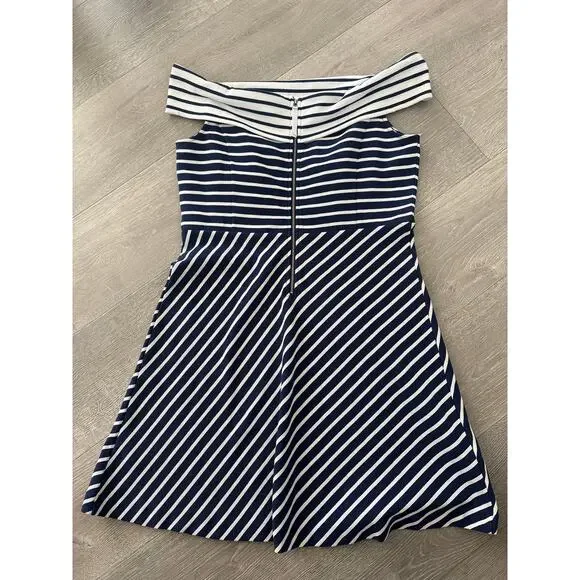 NWT Vineyard Vines Off the Shoulder Mix Stripe Dress Size Large Blue White - Picture 5 of 6